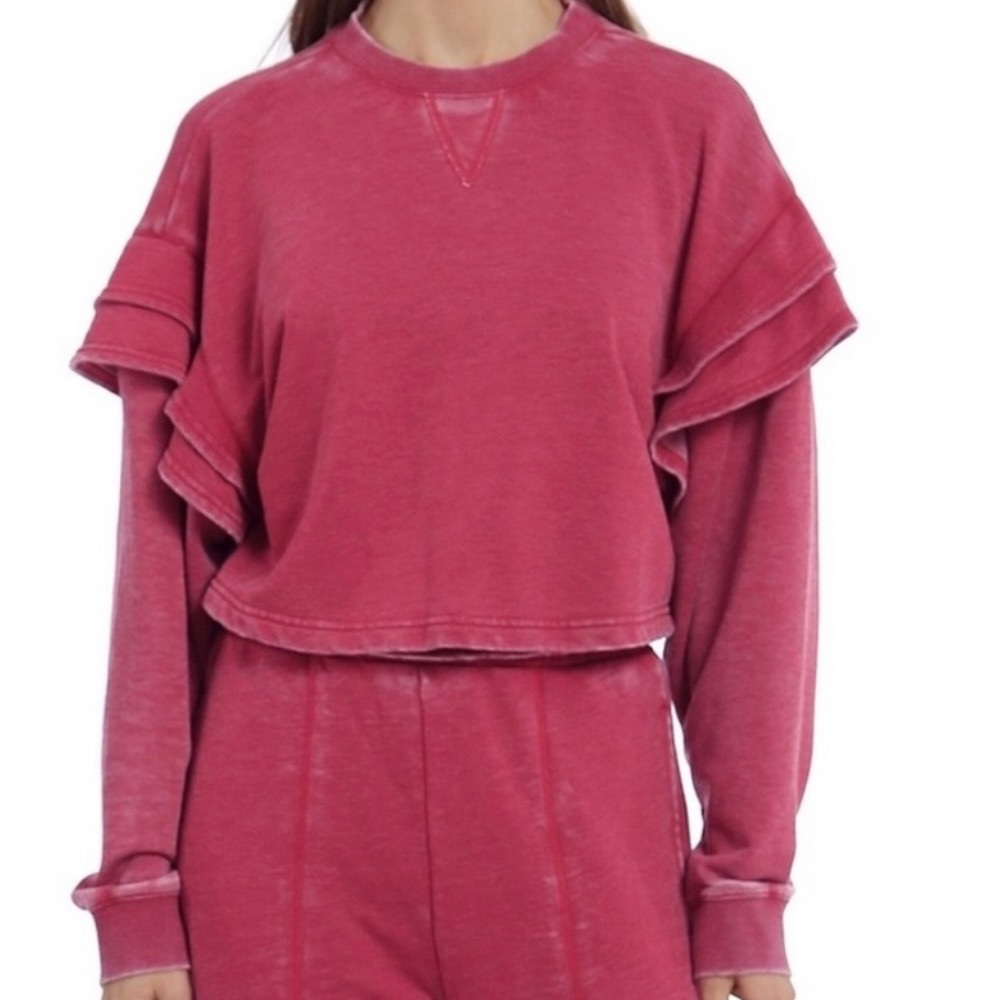 7 For All Mankind Ruffled Cropped Sweatshirt